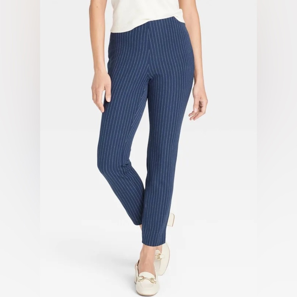 A New Day Womens High Rise Skinny Ankle Pants Navy Stripes Stretchy NWT Size 2